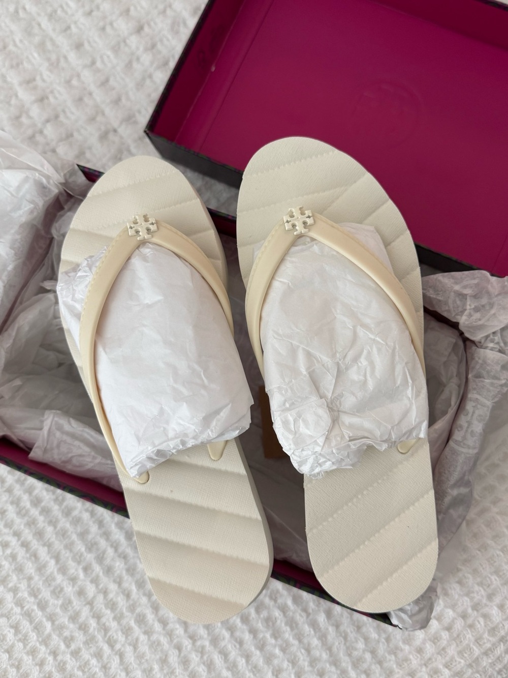 Tory Burch Ivory Logo Flip Flop Sandals